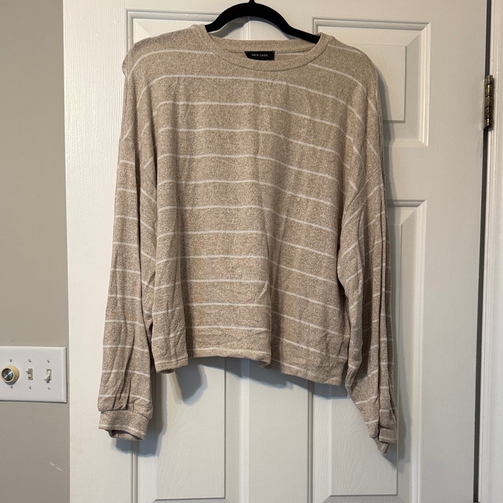 Tan Striped Long Sleeve Sweater